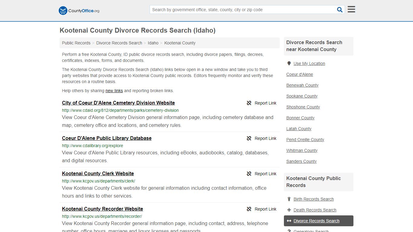 Kootenai County Divorce Records Search (Idaho) - County Office