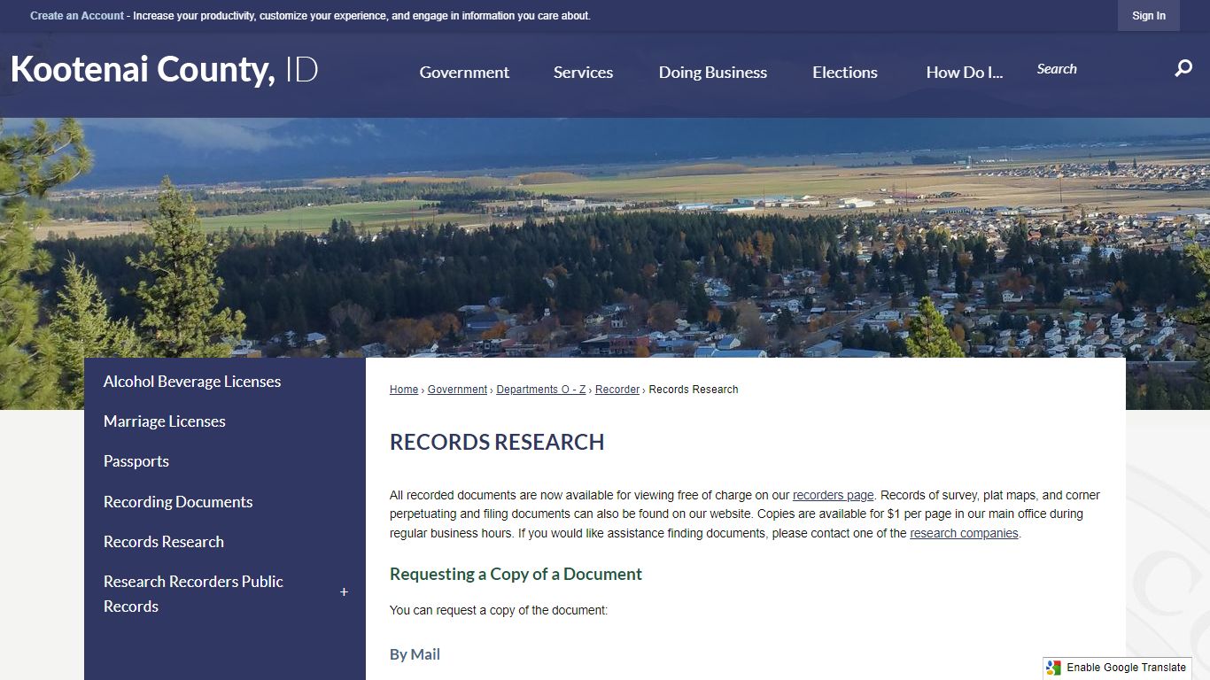 Records Research | Kootenai County, ID